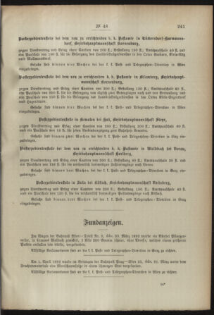 Post- und Telegraphen-Verordnungsblatt für das Verwaltungsgebiet des K.-K. Handelsministeriums 18920513 Seite: 3