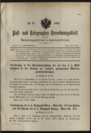 Post- und Telegraphen-Verordnungsblatt für das Verwaltungsgebiet des K.-K. Handelsministeriums