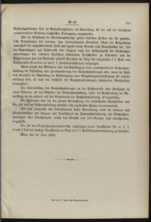 Post- und Telegraphen-Verordnungsblatt für das Verwaltungsgebiet des K.-K. Handelsministeriums 18920624 Seite: 5