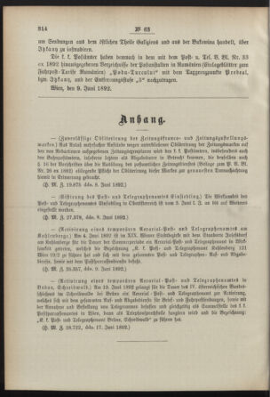 Post- und Telegraphen-Verordnungsblatt für das Verwaltungsgebiet des K.-K. Handelsministeriums 18920625 Seite: 2