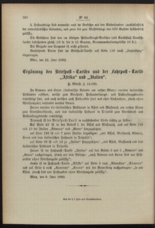 Post- und Telegraphen-Verordnungsblatt für das Verwaltungsgebiet des K.-K. Handelsministeriums 18920625 Seite: 8