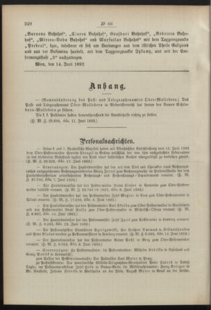 Post- und Telegraphen-Verordnungsblatt für das Verwaltungsgebiet des K.-K. Handelsministeriums 18920627 Seite: 2