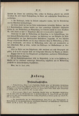 Post- und Telegraphen-Verordnungsblatt für das Verwaltungsgebiet des K.-K. Handelsministeriums 18920630 Seite: 3