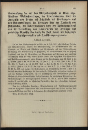 Post- und Telegraphen-Verordnungsblatt für das Verwaltungsgebiet des K.-K. Handelsministeriums 18920712 Seite: 231