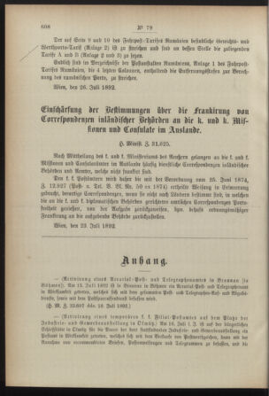 Post- und Telegraphen-Verordnungsblatt für das Verwaltungsgebiet des K.-K. Handelsministeriums 18920801 Seite: 2