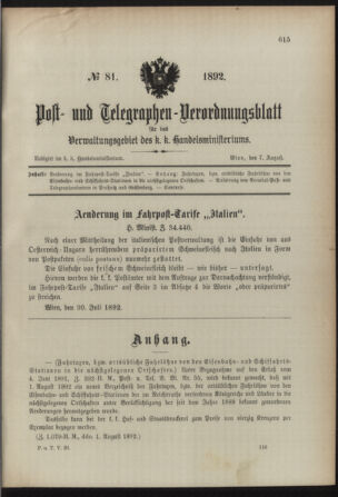 Post- und Telegraphen-Verordnungsblatt für das Verwaltungsgebiet des K.-K. Handelsministeriums