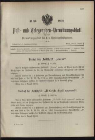 Post- und Telegraphen-Verordnungsblatt für das Verwaltungsgebiet des K.-K. Handelsministeriums