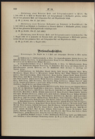 Post- und Telegraphen-Verordnungsblatt für das Verwaltungsgebiet des K.-K. Handelsministeriums 18920813 Seite: 6