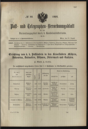 Post- und Telegraphen-Verordnungsblatt für das Verwaltungsgebiet des K.-K. Handelsministeriums