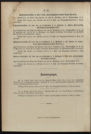 Post- und Telegraphen-Verordnungsblatt für das Verwaltungsgebiet des K.-K. Handelsministeriums 18920909 Seite: 4