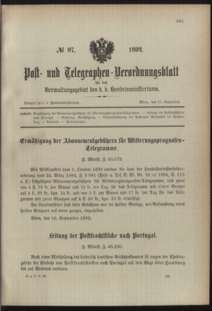 Post- und Telegraphen-Verordnungsblatt für das Verwaltungsgebiet des K.-K. Handelsministeriums