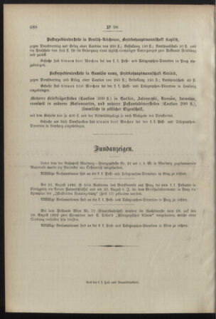 Post- und Telegraphen-Verordnungsblatt für das Verwaltungsgebiet des K.-K. Handelsministeriums 18920923 Seite: 4