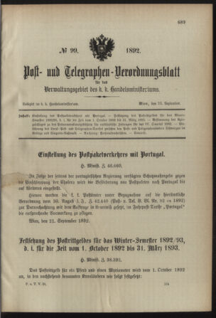 Post- und Telegraphen-Verordnungsblatt für das Verwaltungsgebiet des K.-K. Handelsministeriums