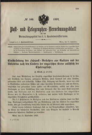 Post- und Telegraphen-Verordnungsblatt für das Verwaltungsgebiet des K.-K. Handelsministeriums