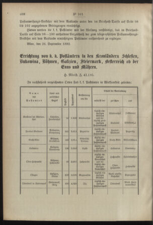 Post- und Telegraphen-Verordnungsblatt für das Verwaltungsgebiet des K.-K. Handelsministeriums 18920929 Seite: 2