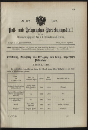 Post- und Telegraphen-Verordnungsblatt für das Verwaltungsgebiet des K.-K. Handelsministeriums