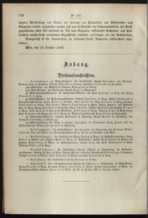 Post- und Telegraphen-Verordnungsblatt für das Verwaltungsgebiet des K.-K. Handelsministeriums 18921013 Seite: 2