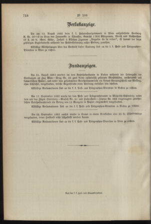 Post- und Telegraphen-Verordnungsblatt für das Verwaltungsgebiet des K.-K. Handelsministeriums 18921013 Seite: 4