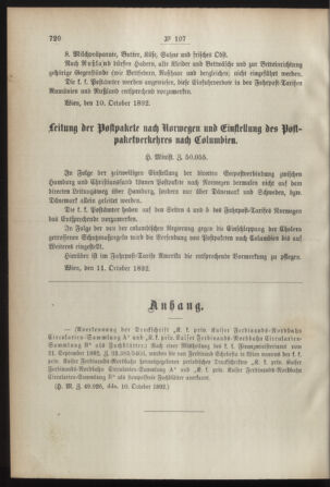 Post- und Telegraphen-Verordnungsblatt für das Verwaltungsgebiet des K.-K. Handelsministeriums 18921015 Seite: 2