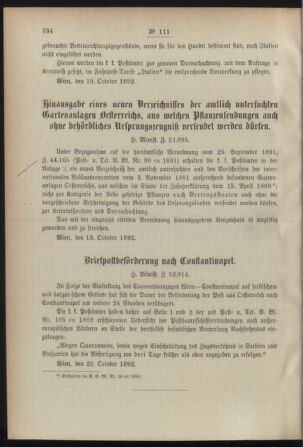 Post- und Telegraphen-Verordnungsblatt für das Verwaltungsgebiet des K.-K. Handelsministeriums 18921026 Seite: 2