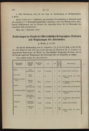 Post- und Telegraphen-Verordnungsblatt für das Verwaltungsgebiet des K.-K. Handelsministeriums 18921105 Seite: 2