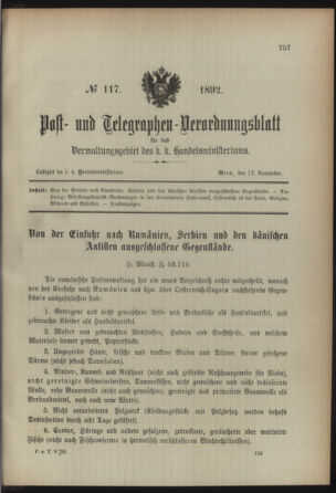 Post- und Telegraphen-Verordnungsblatt für das Verwaltungsgebiet des K.-K. Handelsministeriums