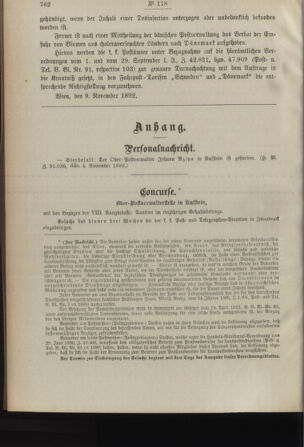 Post- und Telegraphen-Verordnungsblatt für das Verwaltungsgebiet des K.-K. Handelsministeriums 18921114 Seite: 2