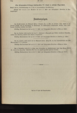 Post- und Telegraphen-Verordnungsblatt für das Verwaltungsgebiet des K.-K. Handelsministeriums 18921114 Seite: 4