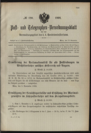 Post- und Telegraphen-Verordnungsblatt für das Verwaltungsgebiet des K.-K. Handelsministeriums