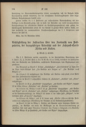 Post- und Telegraphen-Verordnungsblatt für das Verwaltungsgebiet des K.-K. Handelsministeriums 18921122 Seite: 2