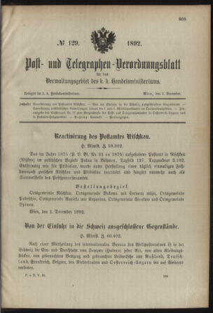 Post- und Telegraphen-Verordnungsblatt für das Verwaltungsgebiet des K.-K. Handelsministeriums