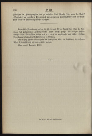 Post- und Telegraphen-Verordnungsblatt für das Verwaltungsgebiet des K.-K. Handelsministeriums 18921210 Seite: 16