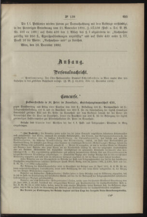 Post- und Telegraphen-Verordnungsblatt für das Verwaltungsgebiet des K.-K. Handelsministeriums 18921228 Seite: 3