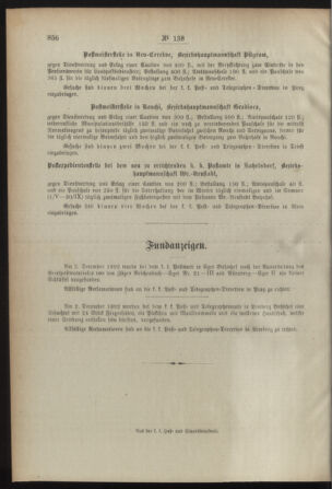 Post- und Telegraphen-Verordnungsblatt für das Verwaltungsgebiet des K.-K. Handelsministeriums 18921228 Seite: 4