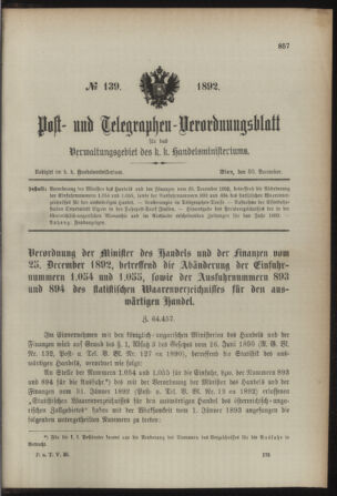 Post- und Telegraphen-Verordnungsblatt für das Verwaltungsgebiet des K.-K. Handelsministeriums