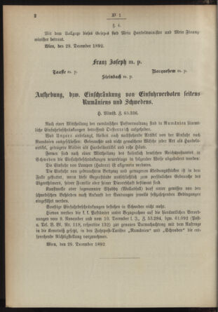 Post- und Telegraphen-Verordnungsblatt für das Verwaltungsgebiet des K.-K. Handelsministeriums 18930102 Seite: 2