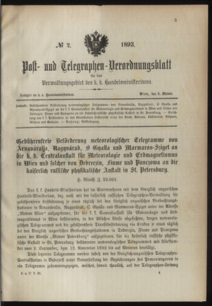 Post- und Telegraphen-Verordnungsblatt für das Verwaltungsgebiet des K.-K. Handelsministeriums 18930105 Seite: 1