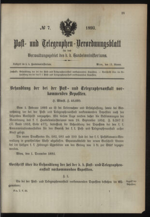 Post- und Telegraphen-Verordnungsblatt für das Verwaltungsgebiet des K.-K. Handelsministeriums 18930114 Seite: 1