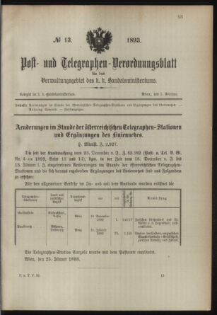 Post- und Telegraphen-Verordnungsblatt für das Verwaltungsgebiet des K.-K. Handelsministeriums 18930201 Seite: 1