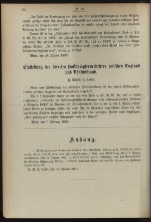 Post- und Telegraphen-Verordnungsblatt für das Verwaltungsgebiet des K.-K. Handelsministeriums 18930209 Seite: 2