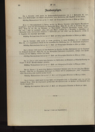 Post- und Telegraphen-Verordnungsblatt für das Verwaltungsgebiet des K.-K. Handelsministeriums 18930222 Seite: 4