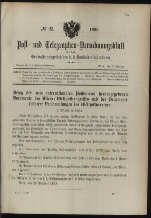 Post- und Telegraphen-Verordnungsblatt für das Verwaltungsgebiet des K.-K. Handelsministeriums 18930228 Seite: 1