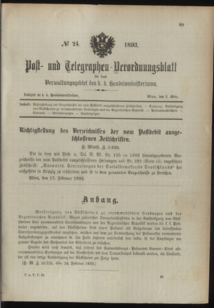 Post- und Telegraphen-Verordnungsblatt für das Verwaltungsgebiet des K.-K. Handelsministeriums