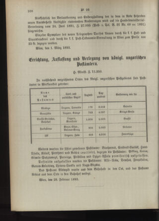 Post- und Telegraphen-Verordnungsblatt für das Verwaltungsgebiet des K.-K. Handelsministeriums 18930309 Seite: 2