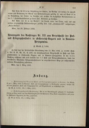 Post- und Telegraphen-Verordnungsblatt für das Verwaltungsgebiet des K.-K. Handelsministeriums 18930311 Seite: 3