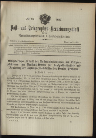 Post- und Telegraphen-Verordnungsblatt für das Verwaltungsgebiet des K.-K. Handelsministeriums 18930314 Seite: 1