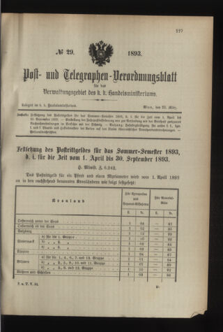 Post- und Telegraphen-Verordnungsblatt für das Verwaltungsgebiet des K.-K. Handelsministeriums 18930323 Seite: 1