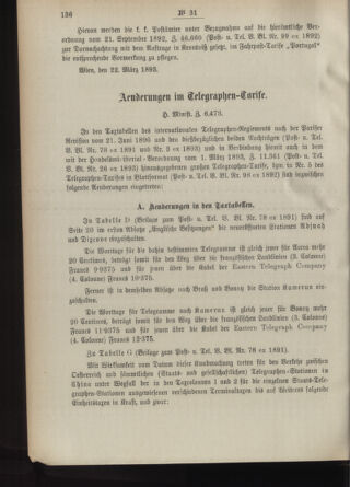 Post- und Telegraphen-Verordnungsblatt für das Verwaltungsgebiet des K.-K. Handelsministeriums 18930328 Seite: 2