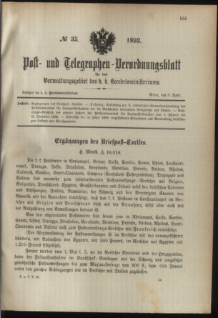 Post- und Telegraphen-Verordnungsblatt für das Verwaltungsgebiet des K.-K. Handelsministeriums 18930406 Seite: 1