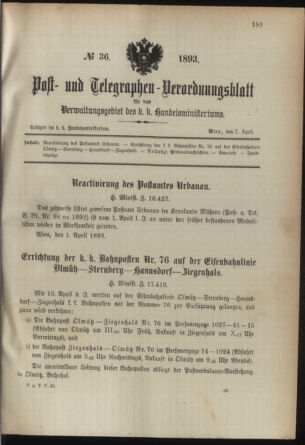 Post- und Telegraphen-Verordnungsblatt für das Verwaltungsgebiet des K.-K. Handelsministeriums 18930407 Seite: 1